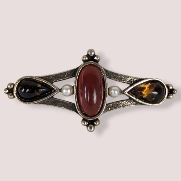 (2/$20) Vintage Red & Brown Bar Brooch - Picture 1 of 6